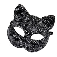 Masque de mascarade en plastique incrusté de diamants, motif visage de chat, design œil creux, accessoire de costume DIY pour fête