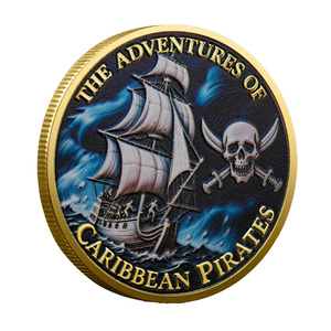Kho Cướp Biển Theo Chủ Đề Kỷ Niệm Đồng Xu Lưu Niệm Ngọc Trai Đen Sắt UV In Ấn 3D Tùy Chỉnh Cứu Trợ Thiết Kế Miễn Phí Mạ Vàng Skull - Product Image 5