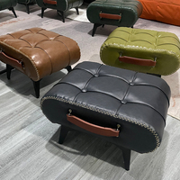 Petit tabouret en cuir huilé pour la maison, pouf souple pour l'entrée, tabouret pour enfiler les chaussures à la porte