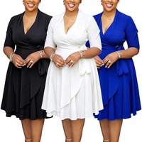 Robes tendance grande taille pour femmes, décontractées et élégantes, à lacets, manches mi-longues, col en V, ourlet asymétrique, robes africaines pour femmes