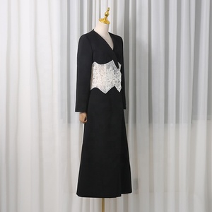 AIMEISI ファッションレース刺繍パッチワークロングレディーストレンチコートコントラストカラーエレガントレディースコート - Product Image 5