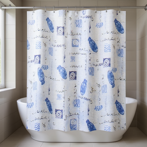 Cortina de Ducha de 180 x 200 cm con Diseño de Acuarela y Patrón Azul para Decoración de Baño - Product Image 3
