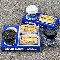 Boîte en carton recyclé personnalisée bleue pour sandwichs, petit-déjeuner, café, boissons, avec doublure en éponge