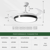 Ventilateur de plafond rétractable intelligent à commande à distance avec moteur en cuivre CC, lumière LED intelligente, design moderne, utilisation à domicile ou au bureau, IRC élevé 90