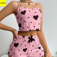 Ensemble pyjama deux pièces en maille respirante pour femme, avec taille élastique, imprimé rayures, style camisole douce, haute qualité sur mesure