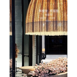 Wabi Sabi Style Chandelier Hand Woven Gold Round E27 Six Head For <b>Dining</b> Room Hotel Lobby Decoration - Product Image 4