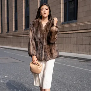 Factory Make Russian Sable Fur French Style V-neck Versatile Casual Fur Jacket Cardigan Real Mink Fur Overcoat For Women