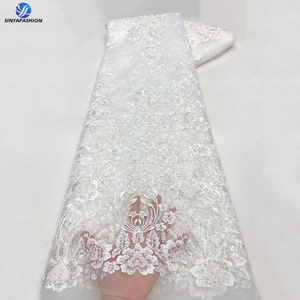 Pizzo Francese Africano Blu Navy Sinya 5 Iarde Alta Qualità Lussuoso Pizzo in <span class=keywords><strong>Tulle</strong></span> con Paillettes <span class=keywords><strong>Ricamato</strong></span> e Perline <span class=keywords><strong>Bianco</strong></span> Rosso Rosa - Product Image 4