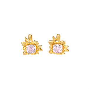 Fashion <b>Stud</b> <b>Earrings</b> 316L Stainless Steel PVD Gold Plating Square <b>Crystal</b> Design - Product Image 2