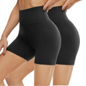 Shorts Deportivos de Cintura Alta para Mujer, Color Sólido, Cintura Elástica, Ajuste Ceñido, Transpirables, Tejido de Spandex y Poliéster - Product Image 3