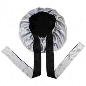 Gorro de Dormir de Seda Satinada con Logotipo Personalizado para Mujer, Gorro Reversible con Banda para Atar el Cabello Rizado - Product Image 2