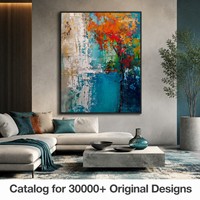 Peinture à l'huile sur toile texturée turquoise et orange, peinte à la main, abstraite, verticale, pour salon