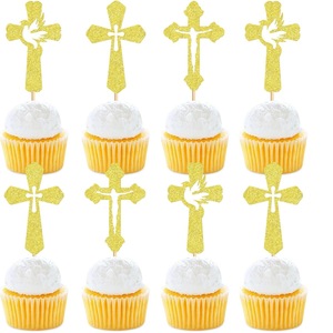 Ensemble de décoration de gâteau en forme de colombe à paillettes pour la sainte communion, baptême, célébrations de baptême, décorations de fête à thème religieux, 12 pièces - Product Image 1