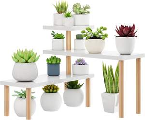 Support de plantes de bureau <span class=keywords><strong>en</strong></span> bambou naturel à 3 niveaux avec étagères réglables, <span class=keywords><strong>porte</strong></span>-pot de fleurs long et étroit pour le rebord de fenêtre, le balcon - Product Image 1