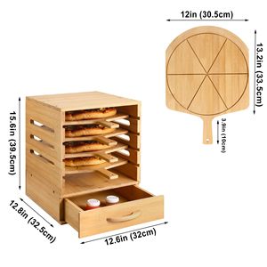Bamboo Pizza Storage Rack With Drawer 5 Tier Wooden Pizza <b>Pan</b> Holder Multi Layer Kitchen Organizer For Food Storage - Product Image 1