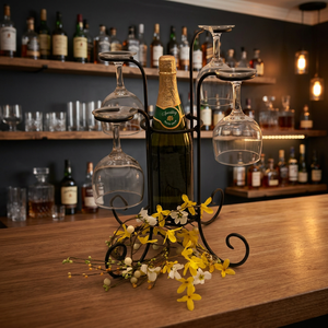 Iron Wine Bottle Holder With 4 Glass Stands Antique Style <b>Metal</b> Display <b>Rack</b> For Home Furniture - Product Image 4