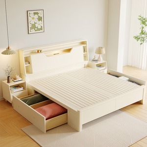 Dazhang Jiaju White Solid Wood <b>Bed</b> 1.5m 1.8m Storage Modern Minimalist Nordic Master Bedroom <b>Double</b> <b>Bed</b> - Product Image 4