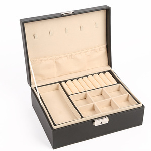 wholesale jewelry box for ring and bracelet necklace box PU cover belt lock large capacity double jewelry box for women