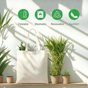 Sacs en tissu réutilisables légers et de taille moyenne avec impression de logo personnalisé, sacs fourre-tout en coton économiques pour les courses - Product Image 5