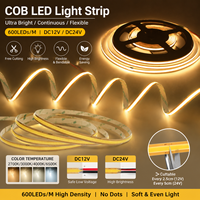 Bande LED COB ultra-lumineuse de 8 mm sans points et sans scintillement, flexible et découpable / Éclairage Wi-Fi pour armoires et escaliers