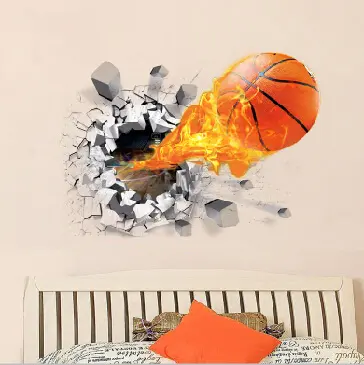 Nouveau volant basket-ball Wandsticker maison décalcomanie enfants autocollant mural effet 3D amovible PVC décoration de la maison sur mesure givré