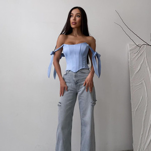 Crop hauts femmes gilet hors épaule Chic dos nu Sexy haut coupe basse pansement été nouveau sans manches décontracté arête de poisson Camisole - Product Image 5