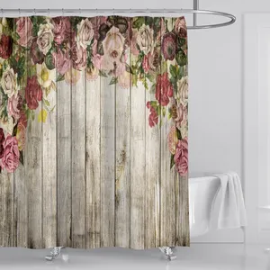 浴帘-浴室花卉大花织物印花设计180厘米X 180厘米黄色和灰色