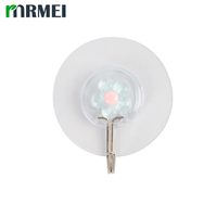 2.56*2.36 " Pengait Dinding Perekat Tanpa Bor Transparan PVC Tugas Berat Desain Bunga Bulat Pengait Bening untuk Kamar Mandi Tahan Air