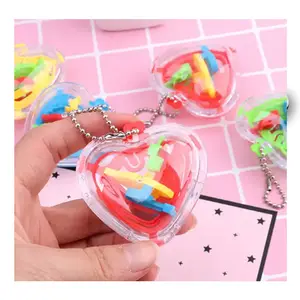 Hot Sale Education 3D Maze Heart Funny Kids Stress Toy With Steel Ball Puzzle Unzip Educational Toys Heart Maze Ball Toy Keychai