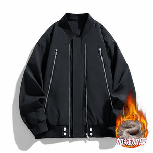 Chaqueta de algodón personalizada con logo para primavera y otoño, abrigo de piloto cálido para hombre, estilo retro, color sólido, ropa holgada informal, uniforme de béisbol. - Product Image 3