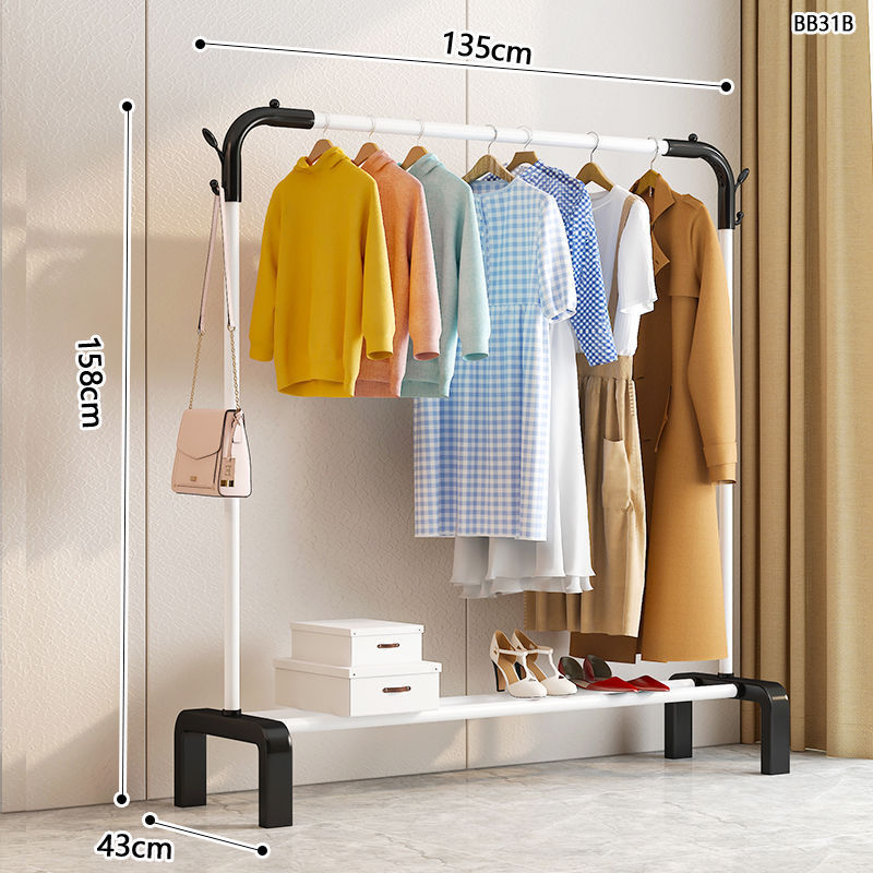 135CM [สีขาว] ราวแขวนเสื้อผ้าและตะขอ