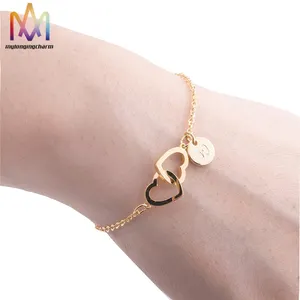 Pulsera Personalizada con Letras Iniciales de Dos Corazones para Damas de Honor y Cumpleaños, Regalo de Navidad y Aniversarios