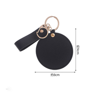 YY personnalisé Mini miroir de poche rond porte-clés dames en plein air Portable miroir de maquillage porte-clés en cuir PU rond miroir de poche Compact