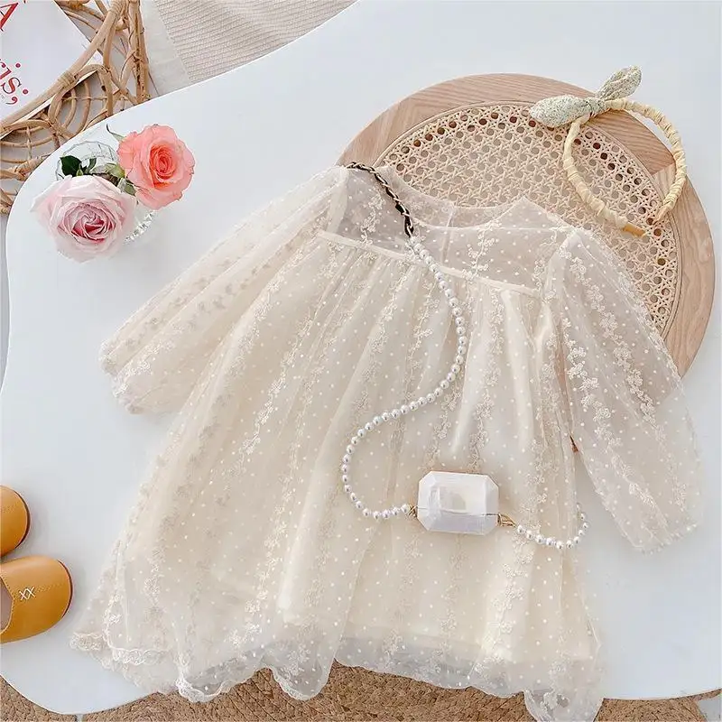 summer lace ruffles infant toddler baby girls dresses long sleeve tulle tutu princess kids clothing wholesale 2043