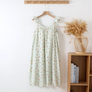 Summer Lovely Flying Sleeve Halter Pure Cotton Nightdress Women's Chest Pad Thin MIDI Skirt Can Be Wear - Product Image 3