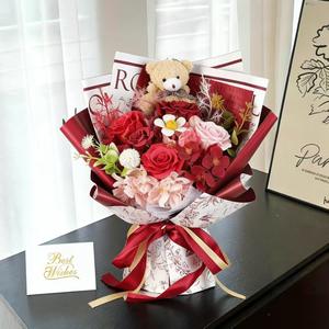 Cadeau de la Saint-Valentin, bouquet de roses en savon haut de gamme pour filles, fleur artificielle, ours en peluche, grand bouquet - Product Image 5