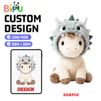 Peluche Poney Personnalisée BIPU avec Capuche Dinosaure, Adorable Cheval en Peluche avec Casque de Dinosaure, Poupée en Peluche Kawaii OEM pour Cadeau