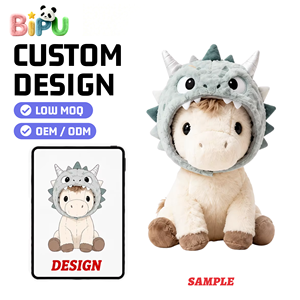 Peluche Poney Personnalisée BIPU avec Capuche Dinosaure, Adorable Cheval en Peluche avec <span class=keywords><strong>Casque</strong></span> de Dinosaure, Poupée en Peluche <span class=keywords><strong>Kawaii</strong></span> OEM pour Cadeau - Product Image 1