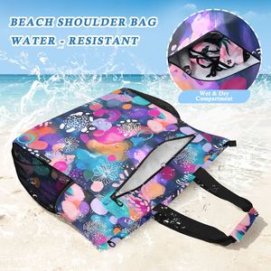 Bolsa de Playa Grande y Colorida 2 en 1, Portátil, de Poliéster Resistente, Antiarena, con Bolsillo, Personalizable, para Mujer, Verano - Product Image 4