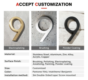 Plaques de porte extérieures modernes en aluminium noir/blanc Cosun de 6 pouces, écologiques, illuminées, avec revêtement en poudre, numéro de <span class=keywords><strong>maison</strong></span>, adhésif 3M - Product Image 5
