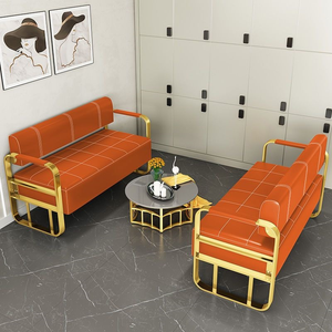 Barber shop hair salon waiting chairs beauty clothing store relaxation area stainless steel <b>gold</b>-plated <b>sofa</b> waiting area - Product Image 1