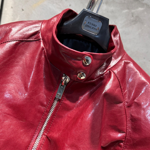 Blouson Bomber Court en Cuir Bleu pour Femme, Col Montant, Fermeture Éclair, en Peau de Mouton, Veste Courte Décontractée Quotidienne pour Dames - Product Image 2