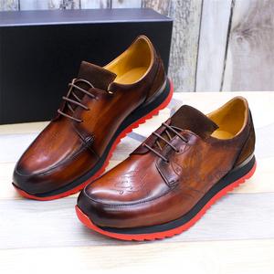 Scarpe sportive Casual Oxford da <span class=keywords><strong>uomo</strong></span> in pelle di mucca stile italiano personalizzate scarpe da ginnastica traspiranti con stampa Laser stringate scarpe da corsa in pelle - Product Image 4