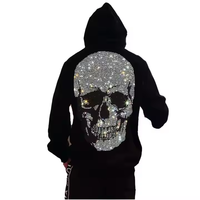 Sweat-shirt à capuche épais pour homme 2026, personnalisé avec un crâne en strass, fermeture éclair, tendance hip-hop, service OEM pour les influenceurs et les marques en ligne