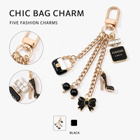 Ensemble de breloques porte-clés en alliage noir : nœud, lunettes de soleil, flacon de parfum, mini sac, pendentif chaussure à talon haut, anneau porte-clés, breloque pour sac à main, cadeau