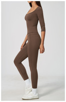 TongJoes Nouvelle Collection Été Ensemble de Yoga Anti-Transpiration Doublé Polaire, Col Halter, Coupe Ajustée, Très Extensible, Effet Push-Up et Taille Haute
