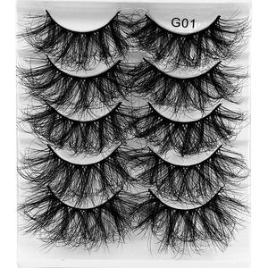 5 paires de faux cils 3D à ondulations profondes, faits à la main, naturels, en bande complète, avec logo personnalisé, bande en coton, vente en gros, réutilisables - Product Image 1