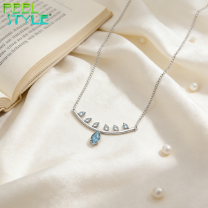 Collar con Colgante de Hoja y Rama con Gema de Circonita Cúbica de Corte Marquesa Totalmente Personalizado para Mujer, Cadena de Acero Inoxidable 316 con Baño de <span class=keywords><strong>Oro</strong></span> Grueso PVD - Product Image 4