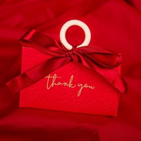 Eco Friendly Embossed Paper Handheld Gift Box Red Gold Hot Stamping Logo Wedding Candy Paper Gift Favor Box