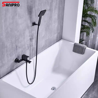 SANIPRO robinet d'eau chaude et froide moderne en laiton noir, montage mural salle de bain baignoire douche à main robinet mitigeur ensemble